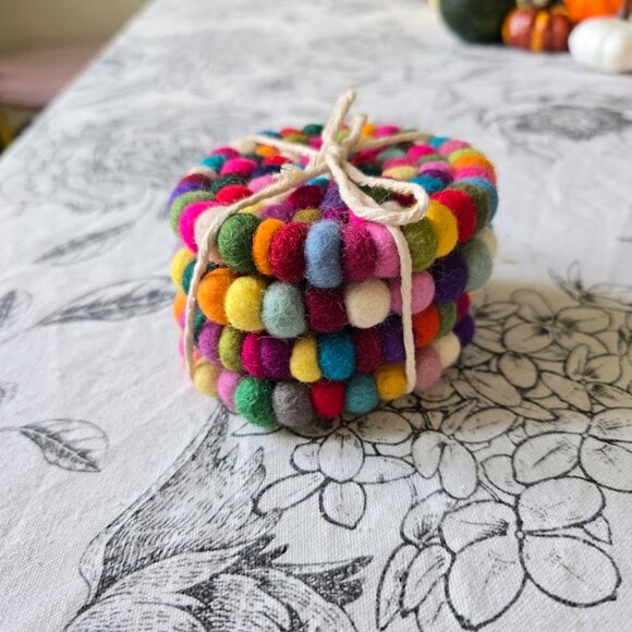 Holiday SALE 2 for 1!   Brand New Fair Trade Wool Felt Coasters Sets of 4 - Picture 2 of 4